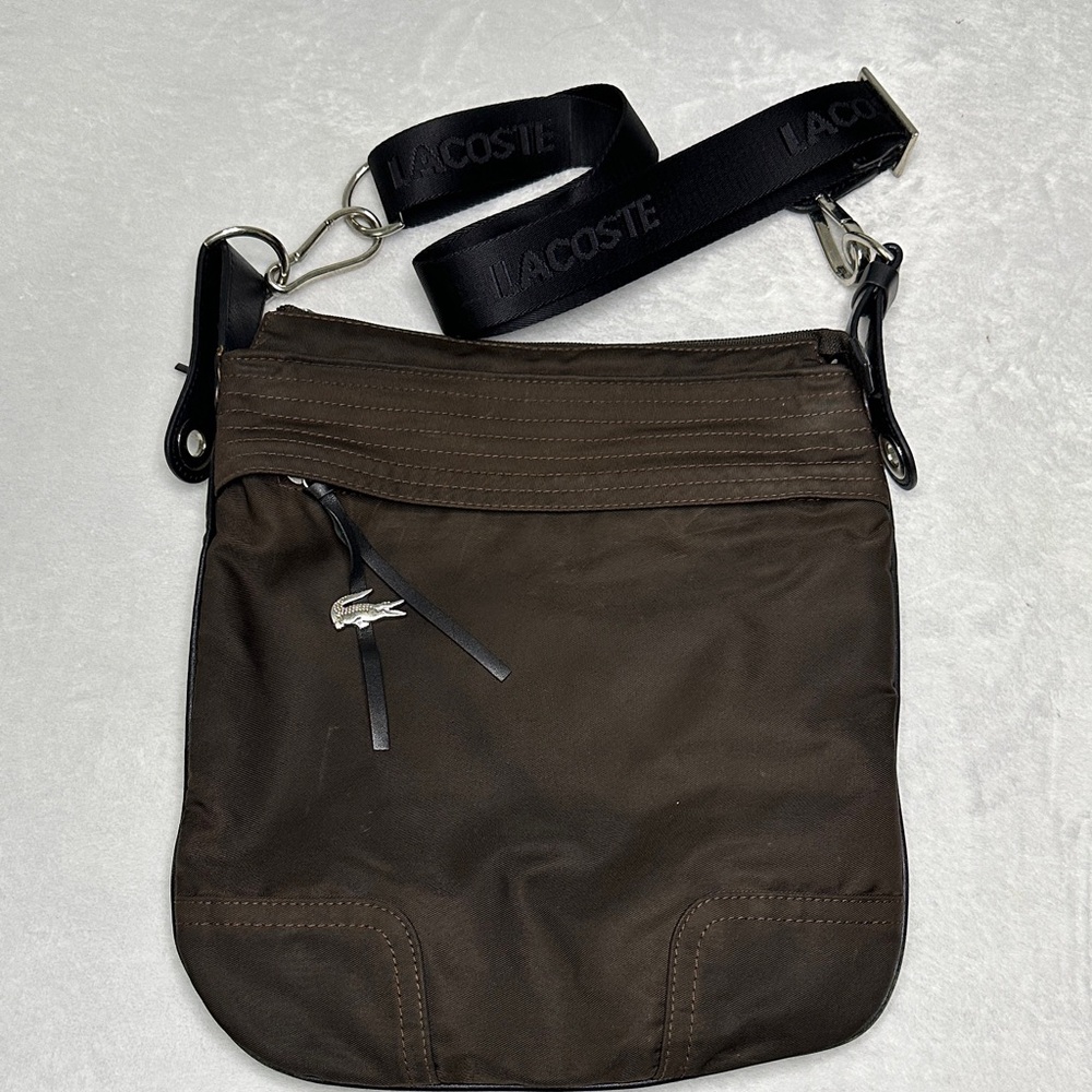 Lacoste Brown Nylon Crossbody Bag with Black Strap